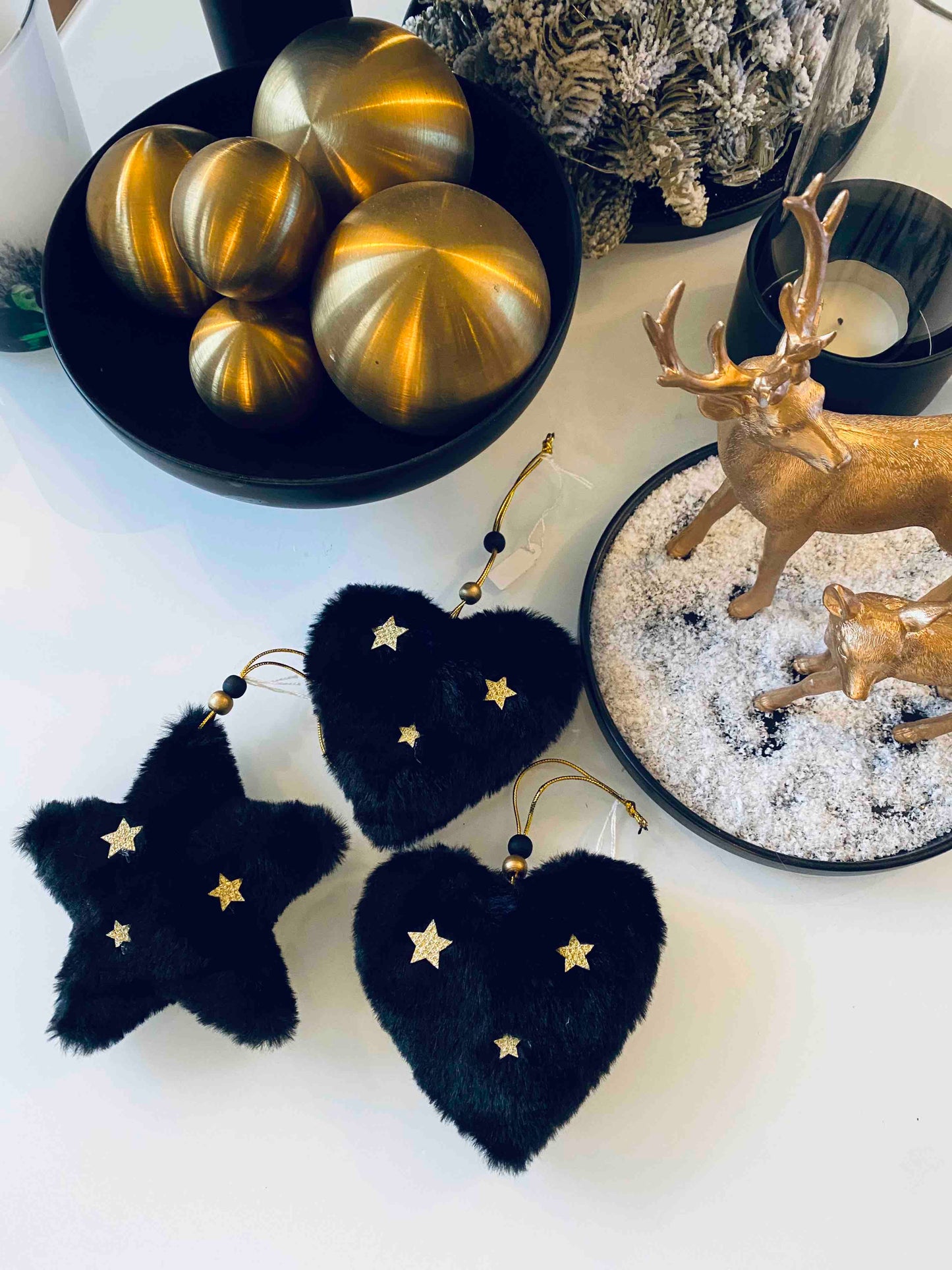 Boules de Noël peluche noir/doré