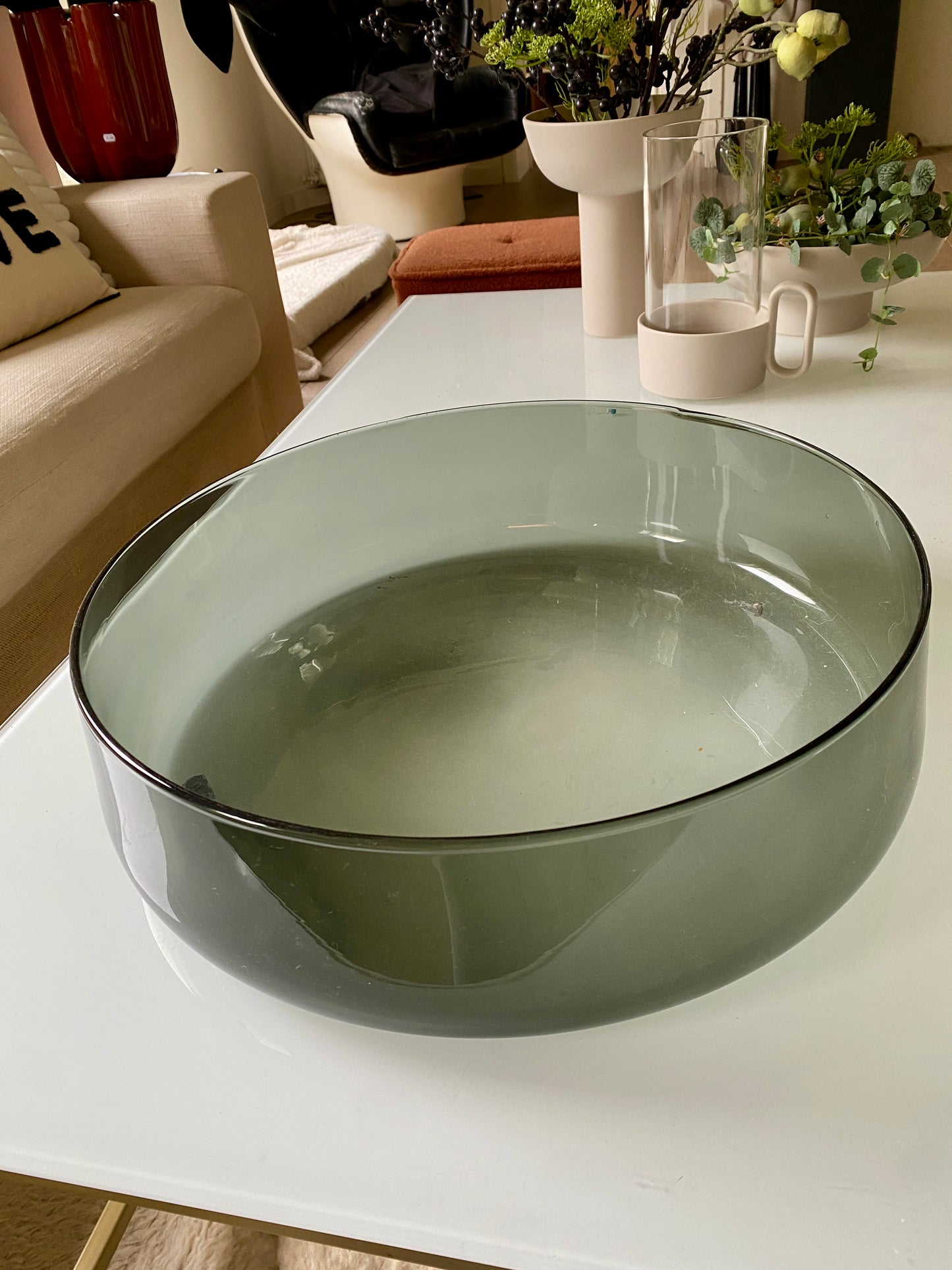 Grand plat verre fumé noir Cylindre Bas NEW !