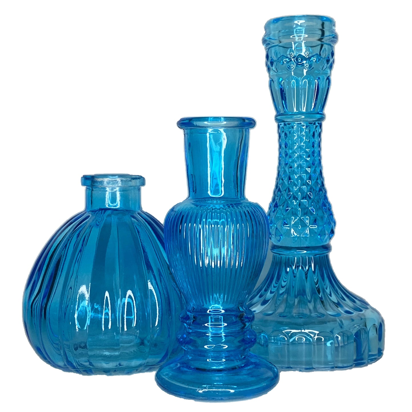 Bougeoir / chandelier, vases en verre BLEU TURQUOISE - 3 modèles