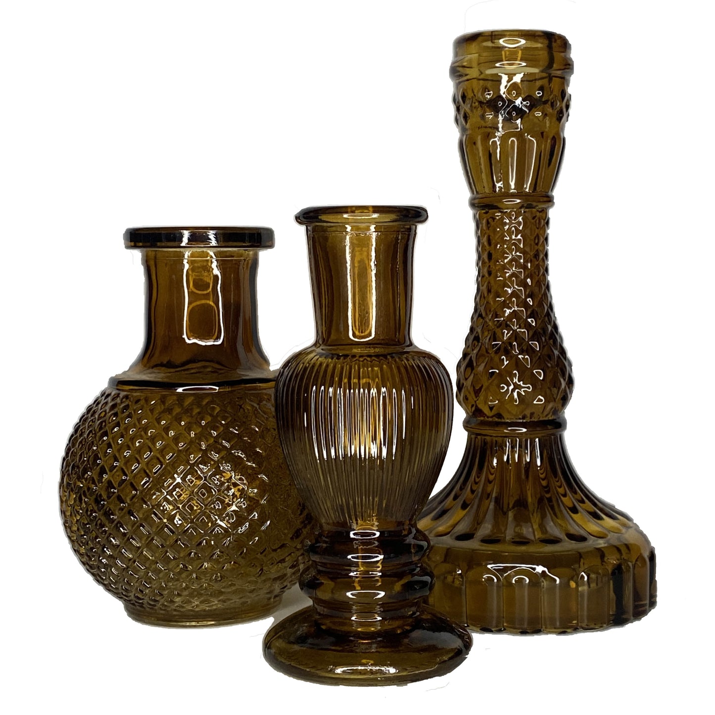 Bougeoir / chandelier, vases en verre AMBRE - 3 modèles