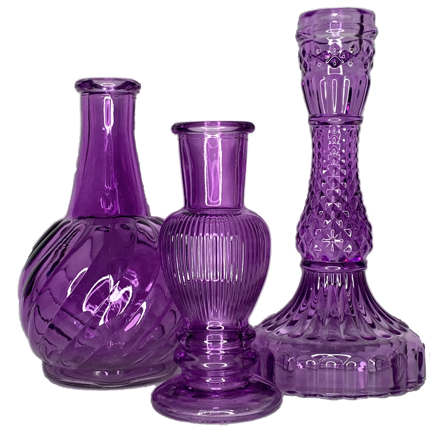 Bougeoir / chandelier, vases en verre MAUVE - 4 modèles