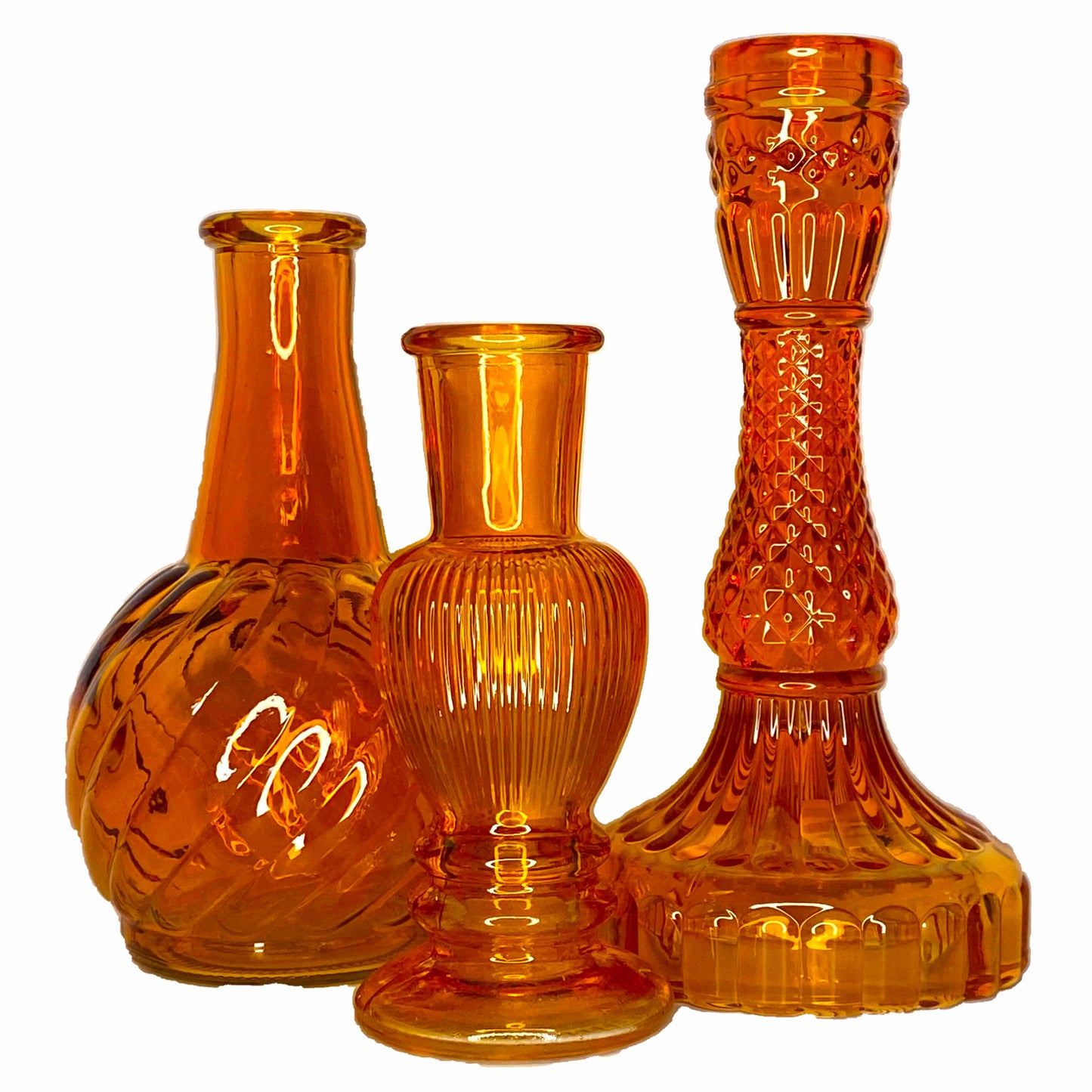 Bougeoir / chandelier, vases en verre ORANGE - 3 modèles