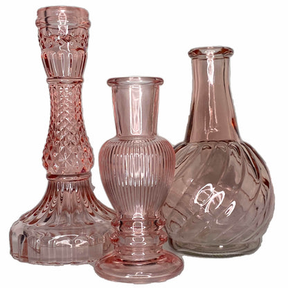 Bougeoir / chandelier, vases en verre ROSE - 3 modèles